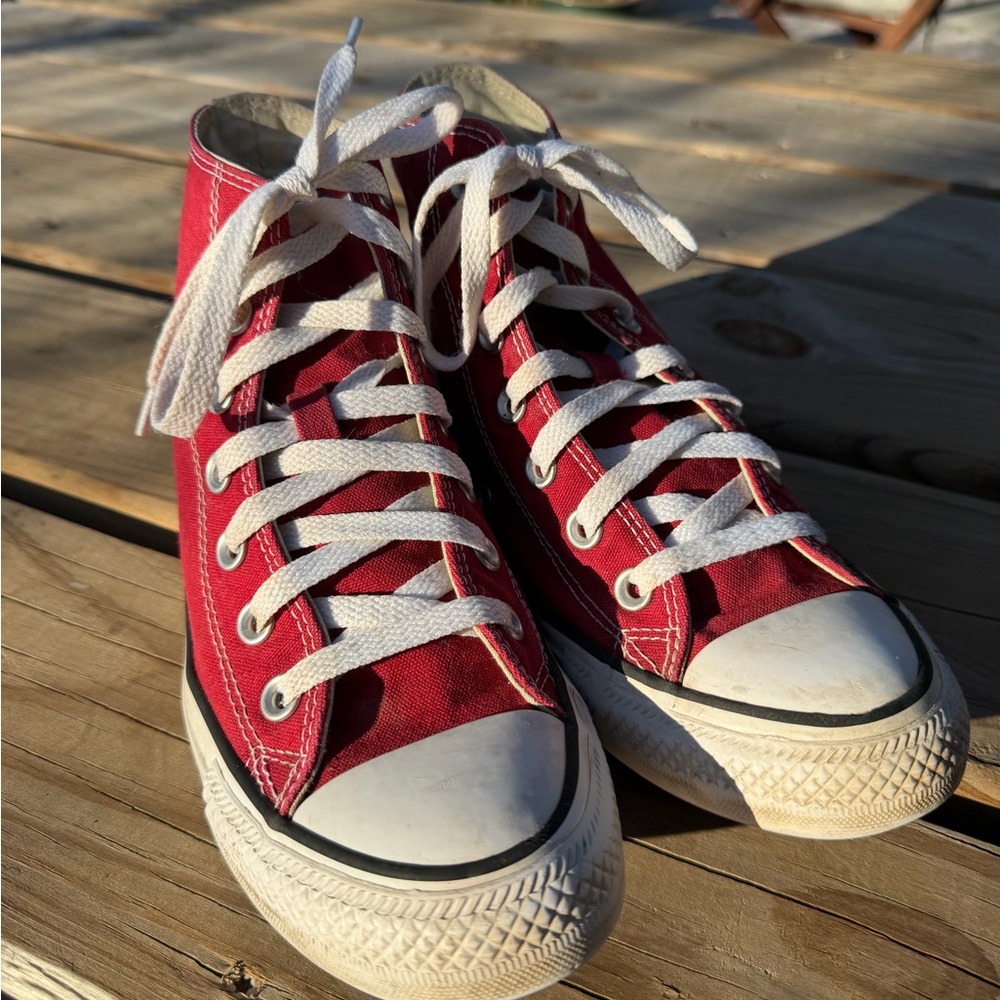 Red High-Top Converse Sneakers - Picture 3 of 5